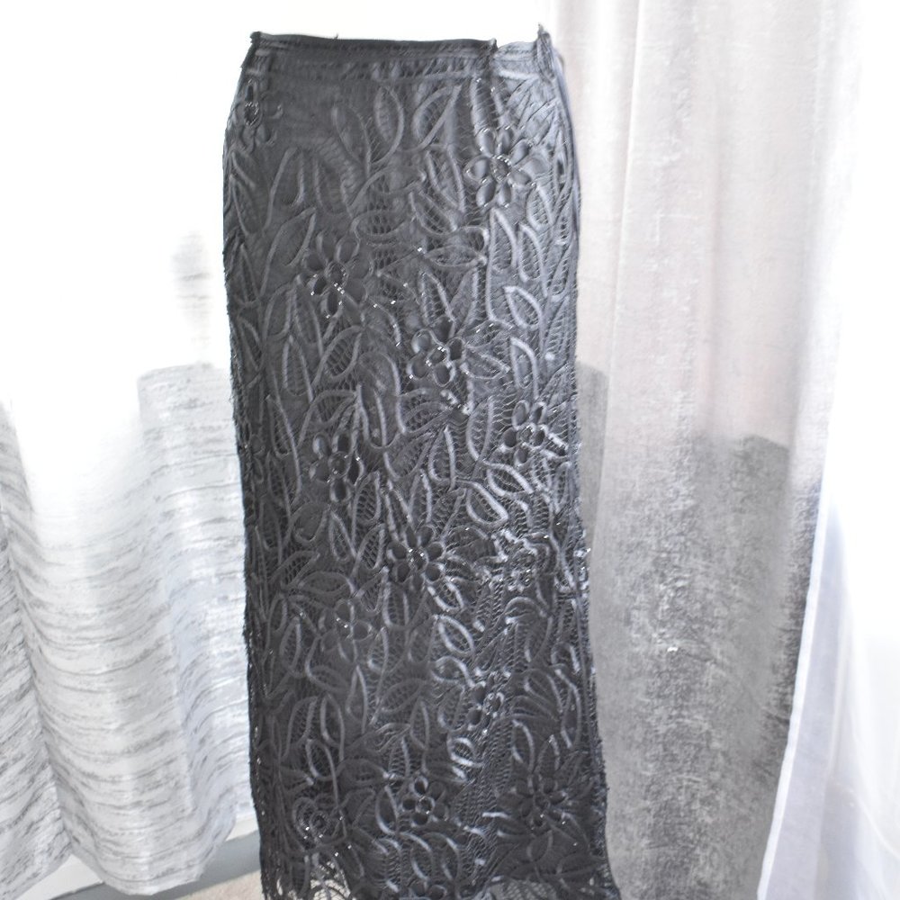 Silken Poetry Women Black Silk Skirt L